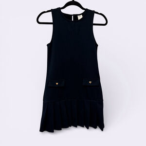 ZARA Girls Black Pleated Shift Dress Gold Heart Pockets Size 11–12